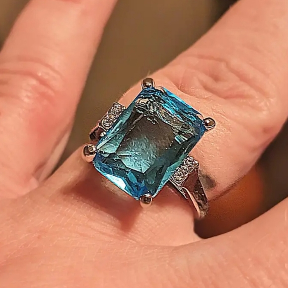 COPY - New Silver plated aquamarine ring 7 8 - Picture 6 of 7